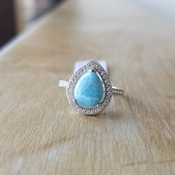 Natural Pear Larimar and Sterling Ring - Picture 2 of 6